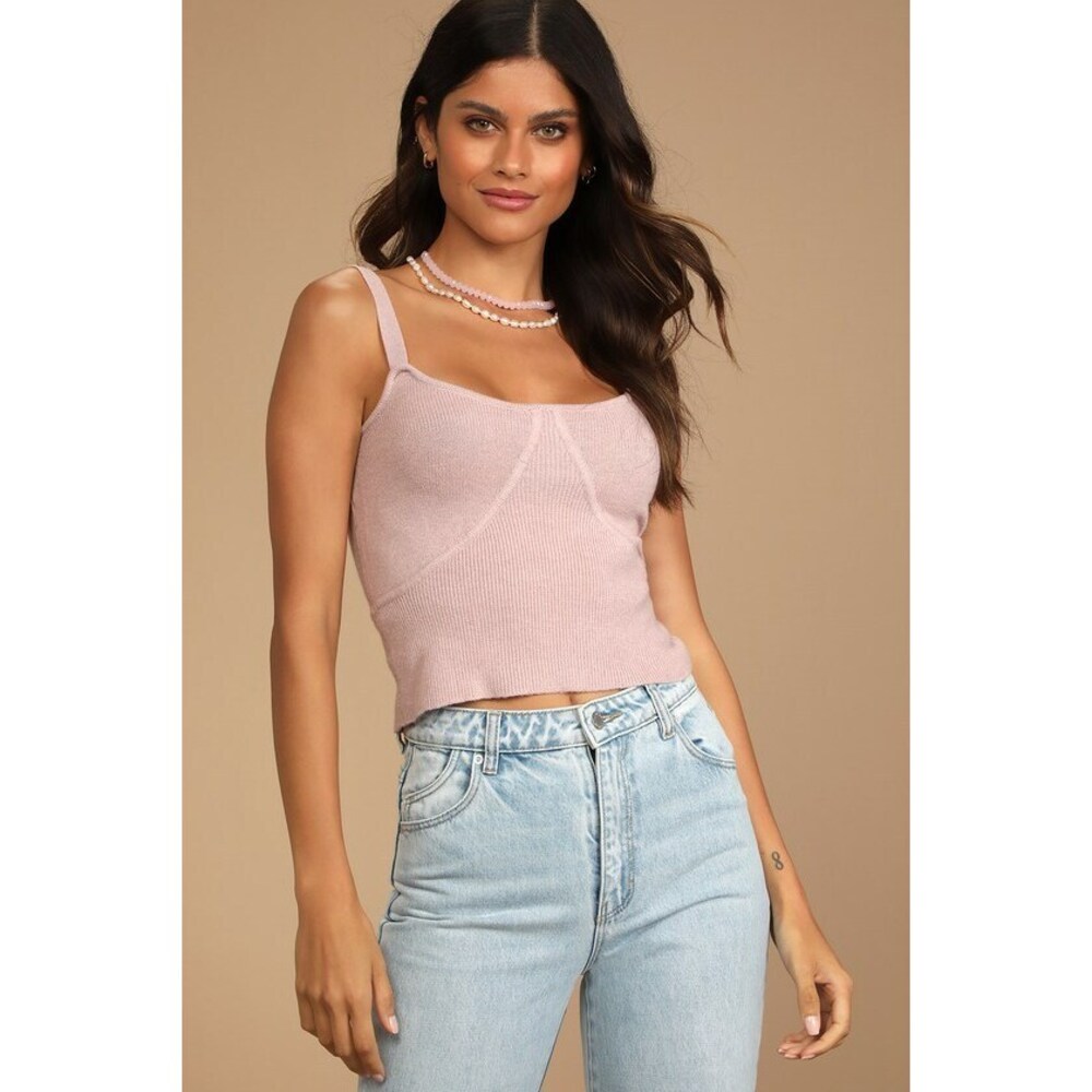 Lulus All In The Attitude Blush Pink Knit Sweater Tank Top - Size S